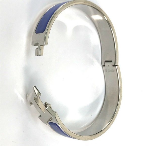 Authentic HERMES Click crack PM Accessories Bracelets Bangle Metal Blue/Silver - Picture 8 of 12